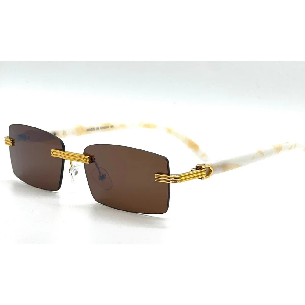 Sunglasses Square Dark Brown Lens Marble Arms‎ Vintage Women Retro Shades UV400